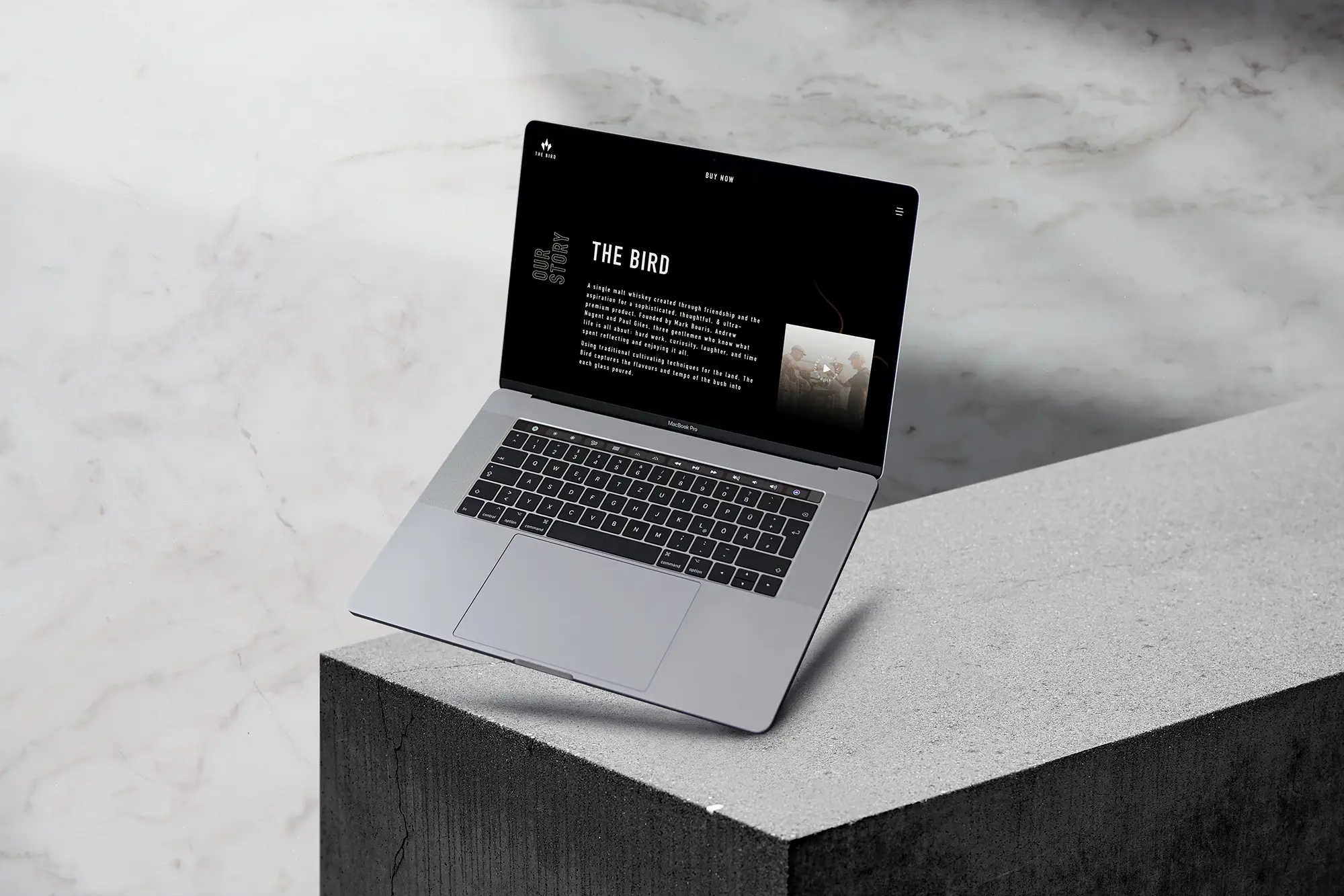 laptop showing a web design for the bird whiskey