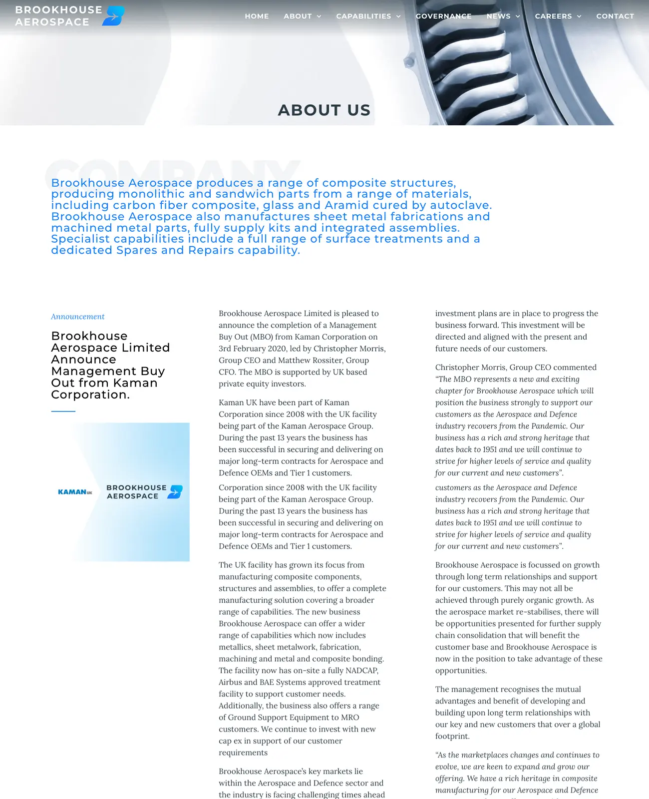 a screenshot of brookhouse aerospace website
