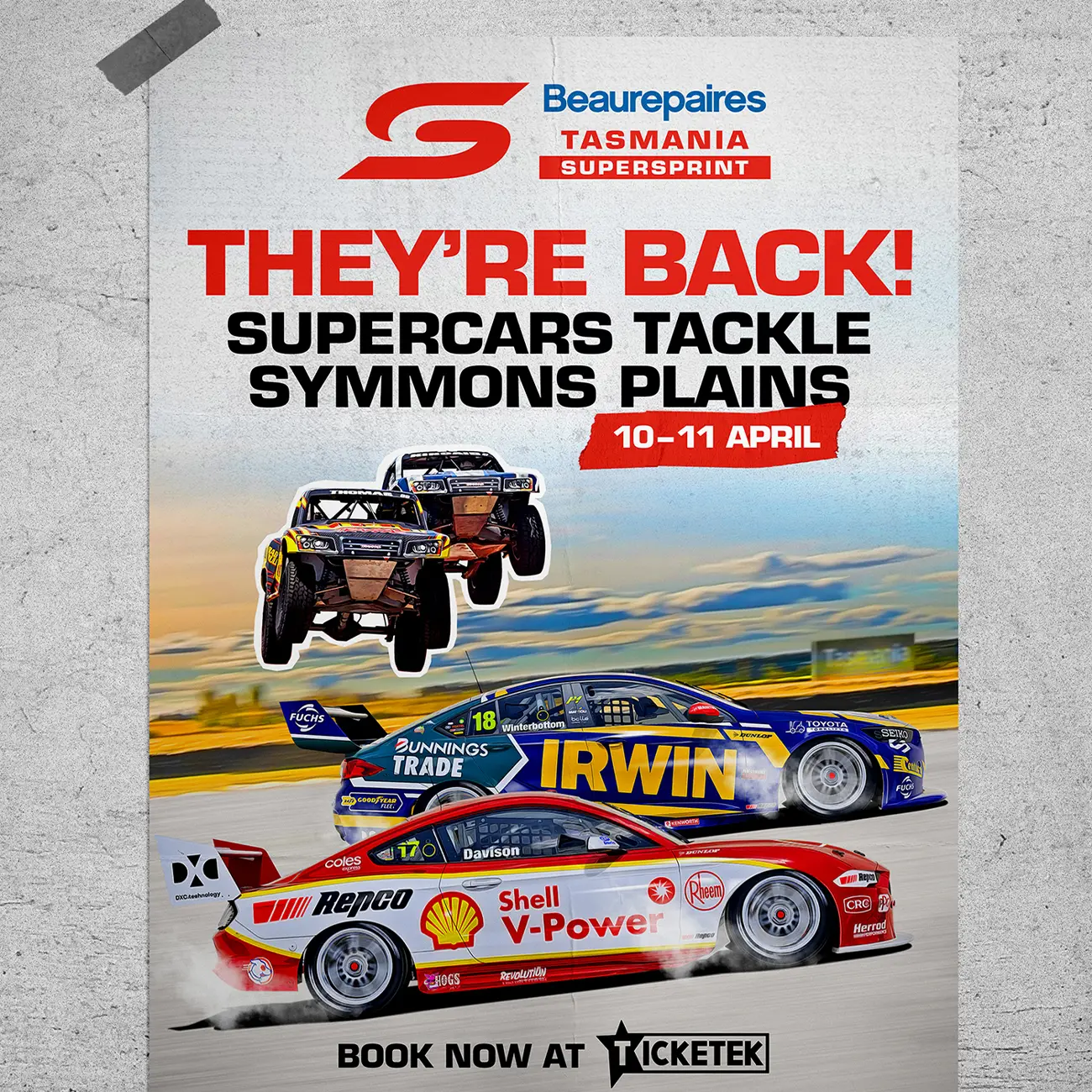 graphic design sydney - poster mockup of supercars tasmania supersprint race
